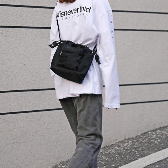 Canvas Crossbody Bag Small Drawstring Purse Compact Unisex Travel Organizer - Picture 2 of 8